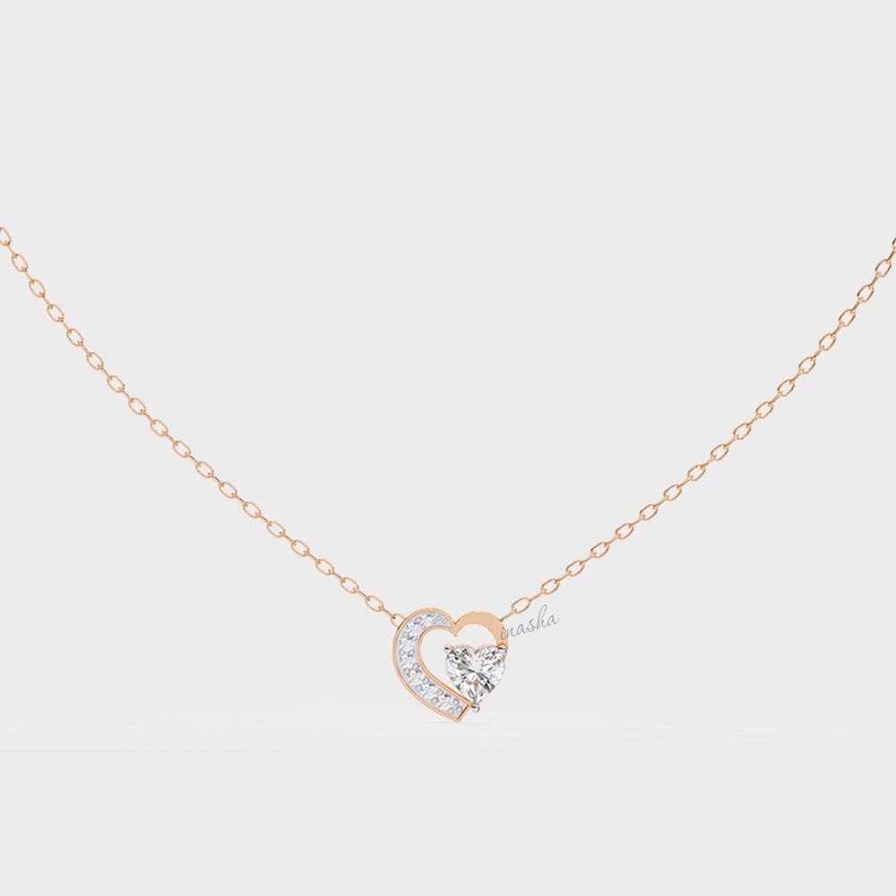 IGI GLI certified lab grown heart and round cut diamond pendant in rose gold